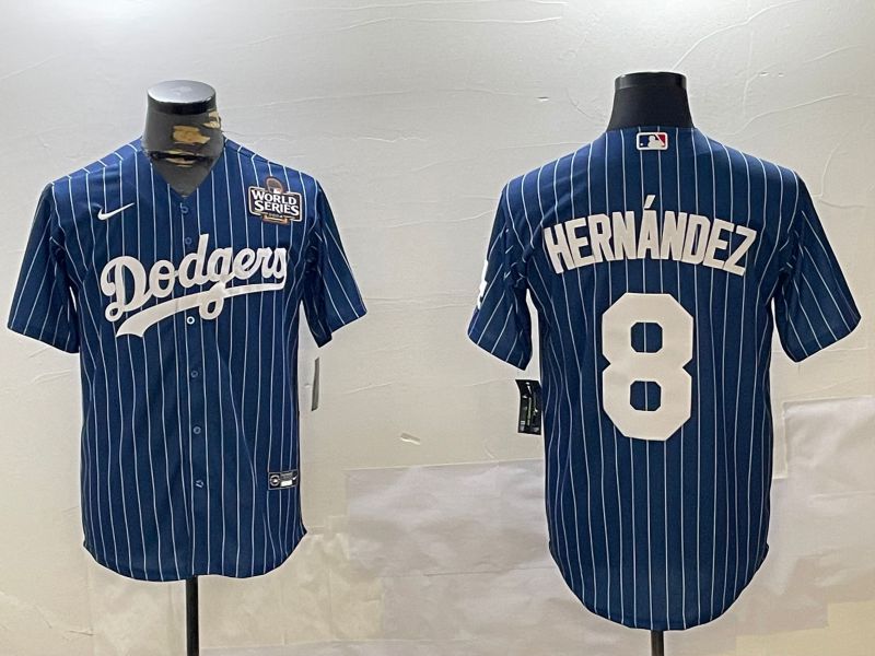 Men Los Angeles Dodgers #8 Hernandez Blue Stripe Game 2024 Nike MLB Jersey style 11202
